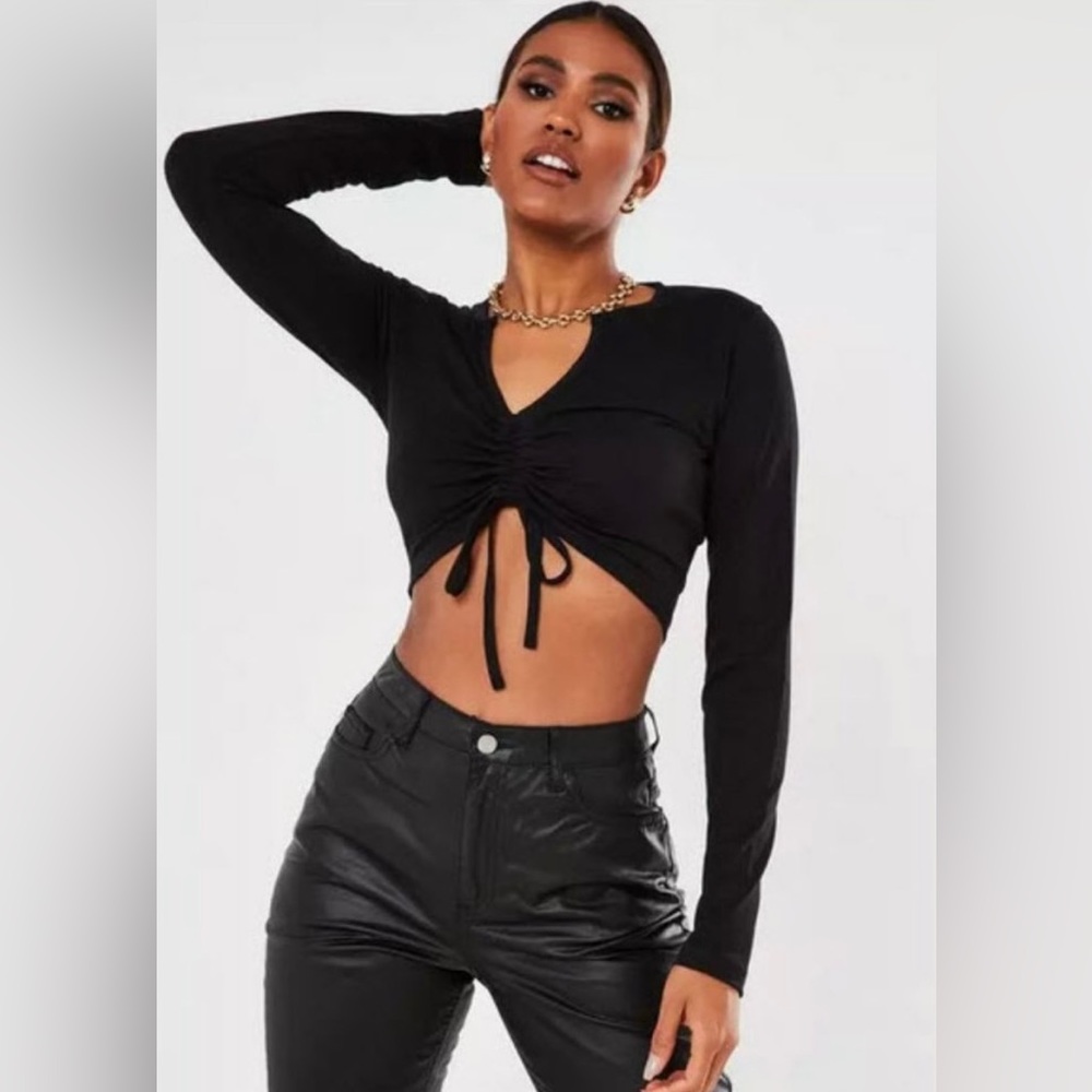 Missguided Black Ruched Crop Top